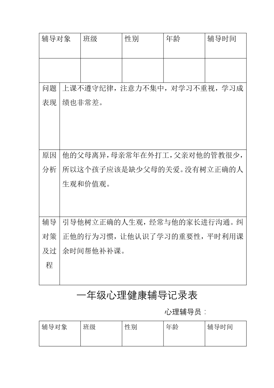 一年级心理健康辅导记录表_第3页