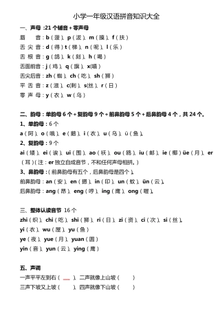 一年级拼音知识大全及每日拼读练习