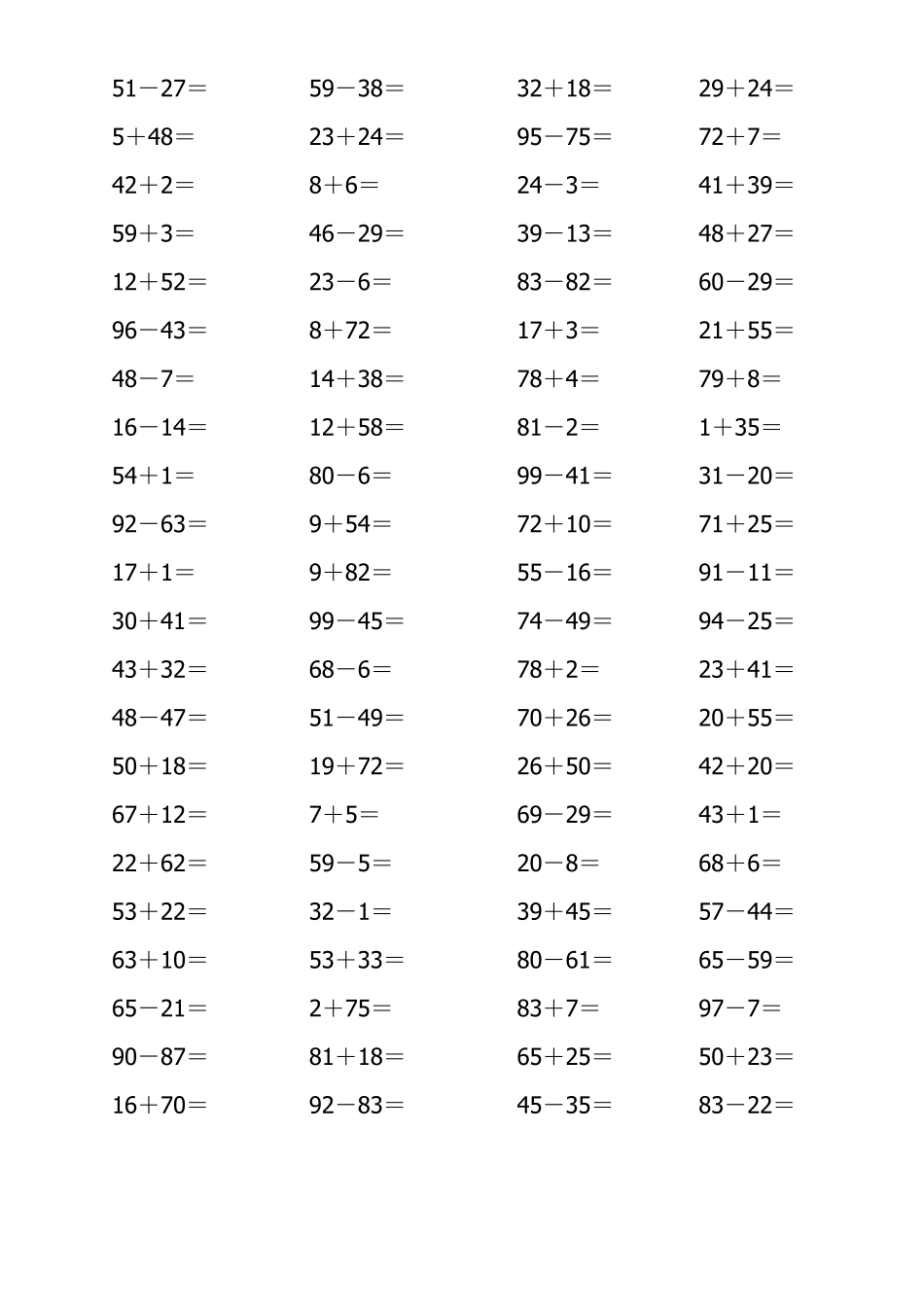 一年级数学100以内加减法计算题_第3页