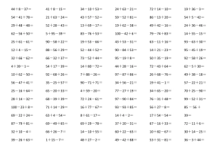 一年级数学下册100以内连加连减口算题