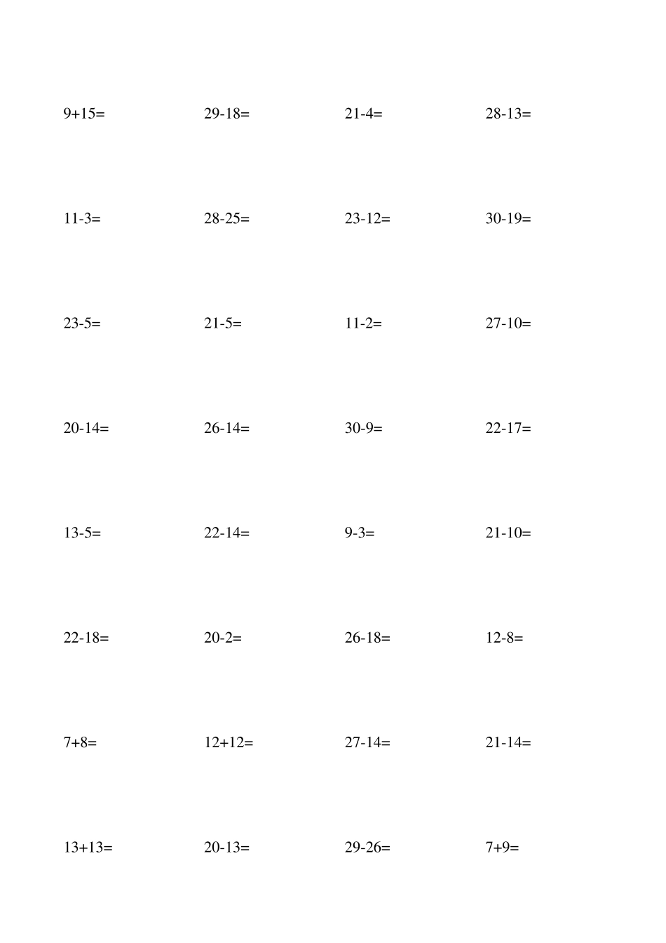 一年级数学下册30以内加减法口算题_第2页