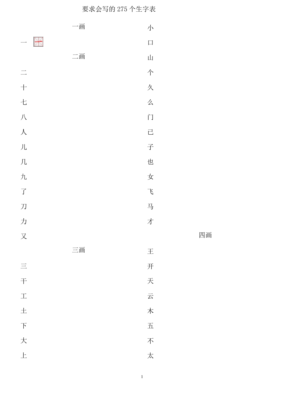 一年级生字表笔画顺序_第1页
