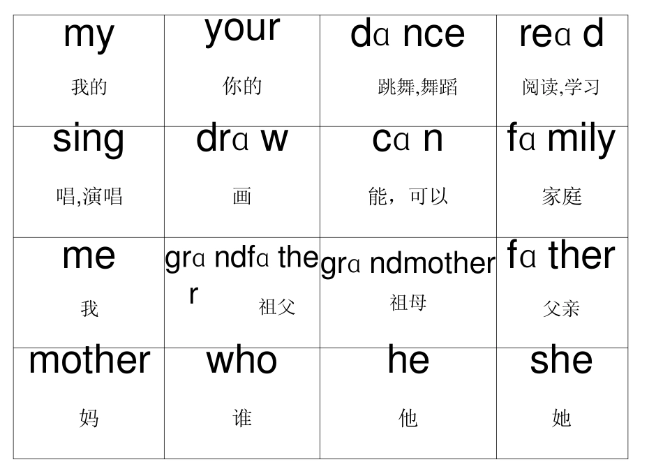一年级英语单词小卡片OK_第2页