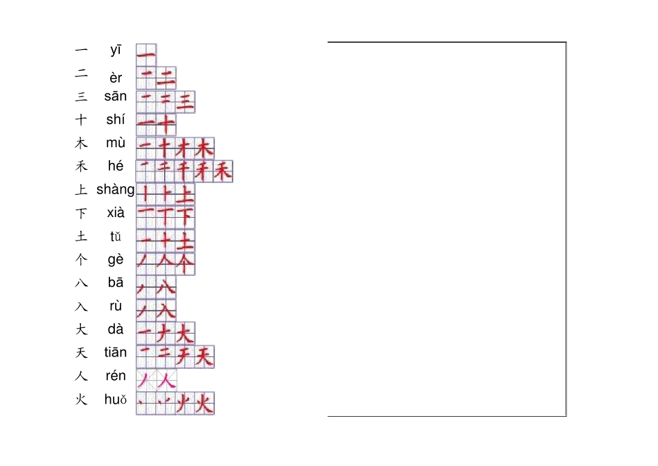 一年级语文上册100字生字表(生字表)带拼音笔顺_第1页