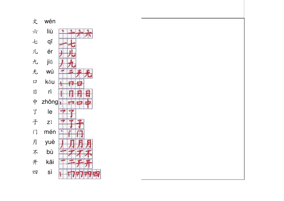 一年级语文上册100字生字表(生字表)带拼音笔顺_第2页