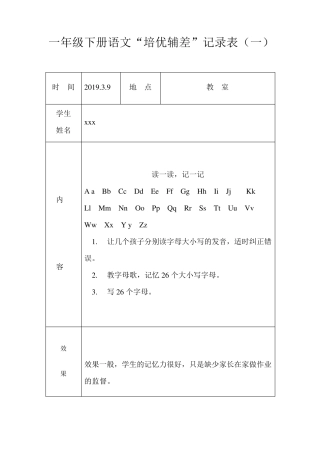 一年级语文下册培优辅差记录表(十二篇)