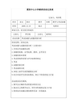 教研活动情况记录表