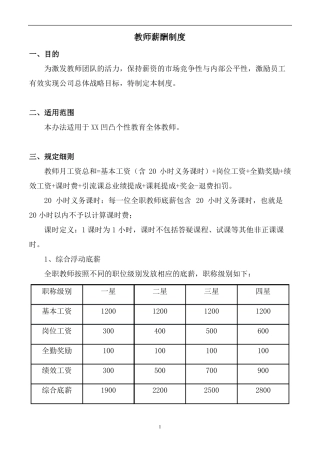 教育培训机构教师薪酬制度