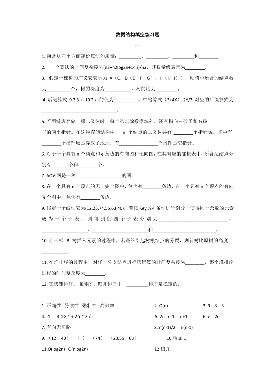 数据结构填空练习题_第1页