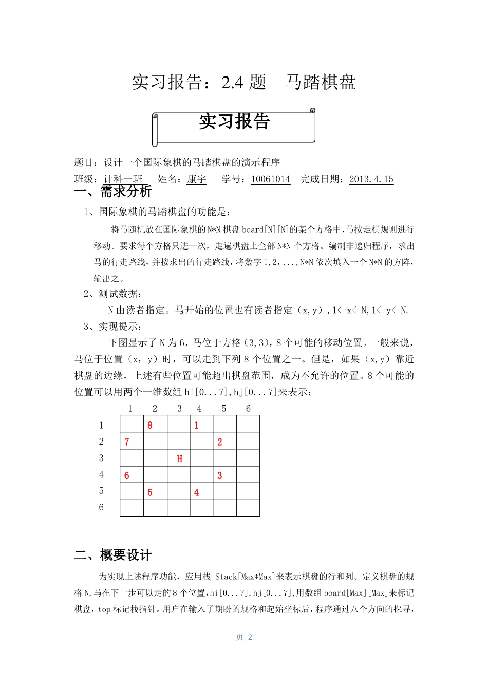 数据结构课程设计马踏棋盘_第2页
