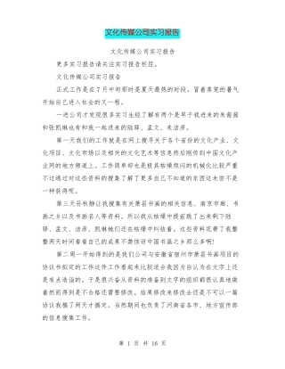 文化传媒公司实习报告