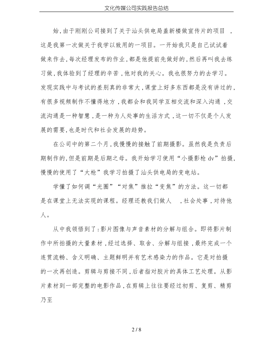 文化传媒公司实践报告总结_第2页