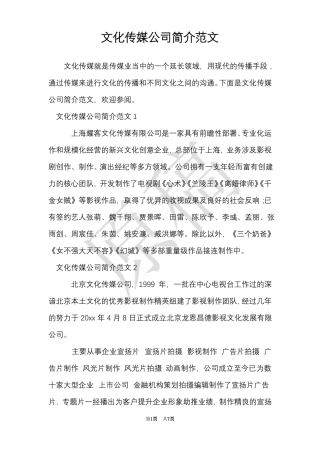 文化传媒公司简介范文
