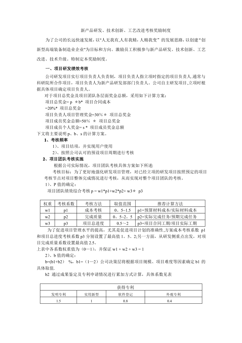 新产品研发、技术创新、工艺改进考核奖励制度_第1页