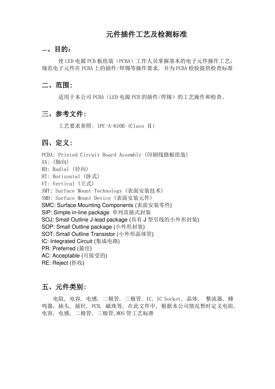 新人培训电子元器件插件工艺检验标准_第1页