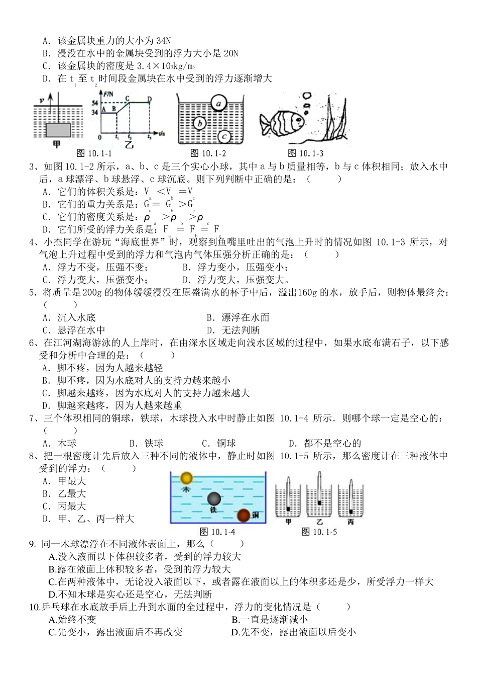 新人教版八年级物理浮力基础知识测试题_第2页