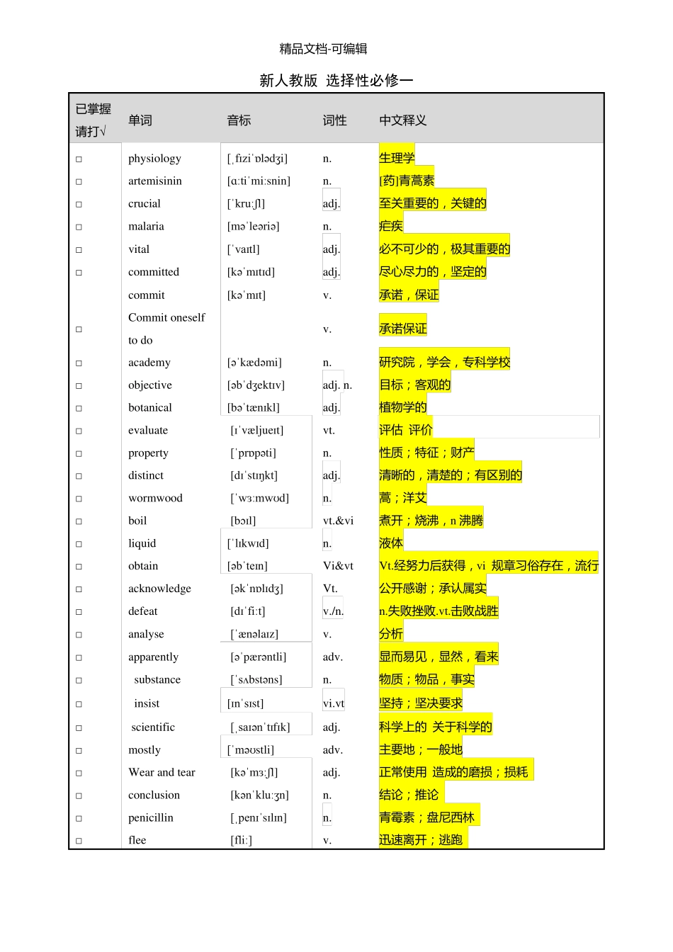 新人教版英语选择性必修一单词表_第1页