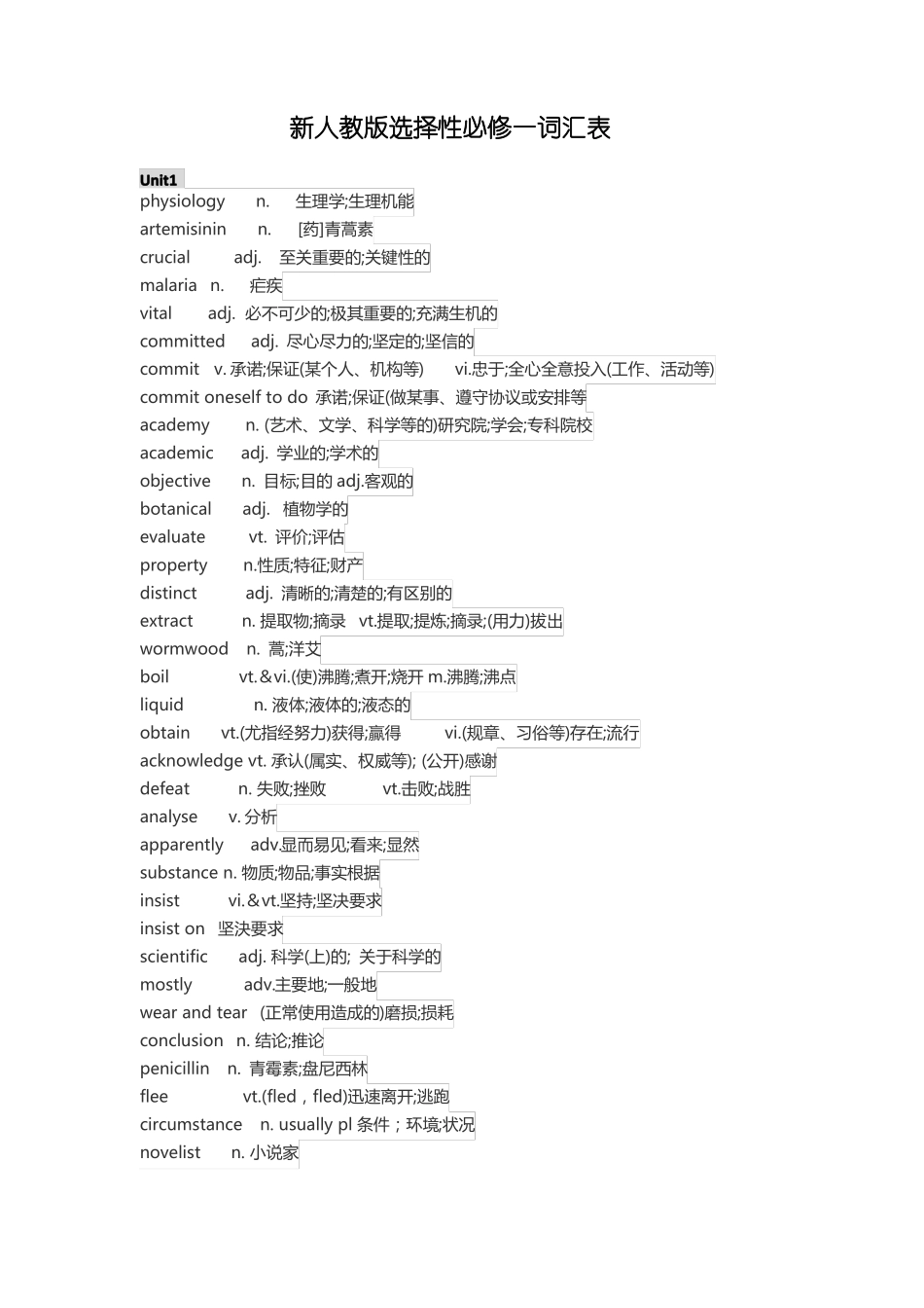 新人教版高中英语选择性必修一词汇表精校版_第1页