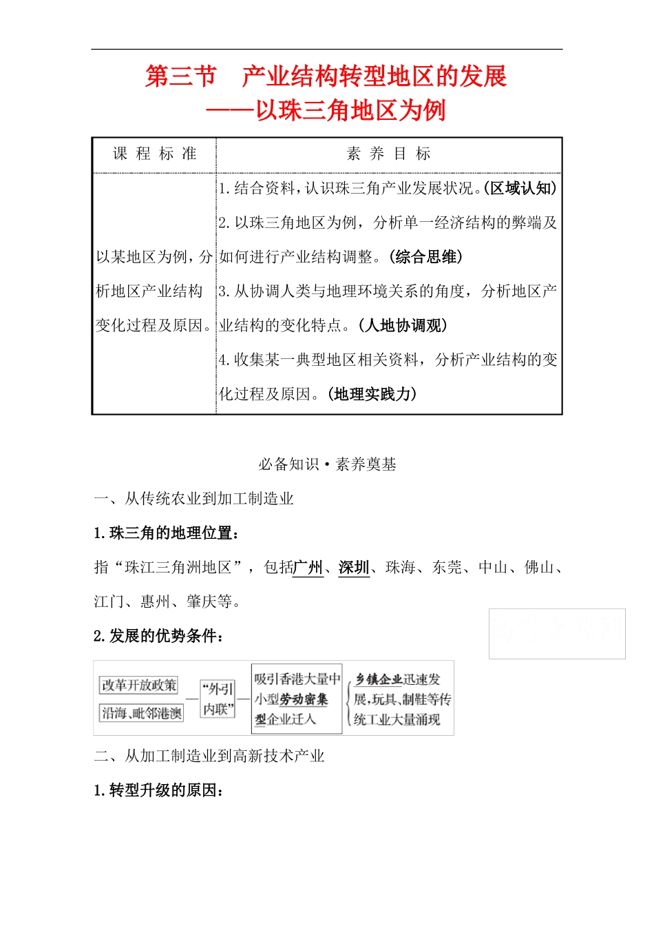 新教材2020-2021学年鲁教版地理选择性必修2：3产业结构转型地区的发展—以珠三角地区为例_第1页