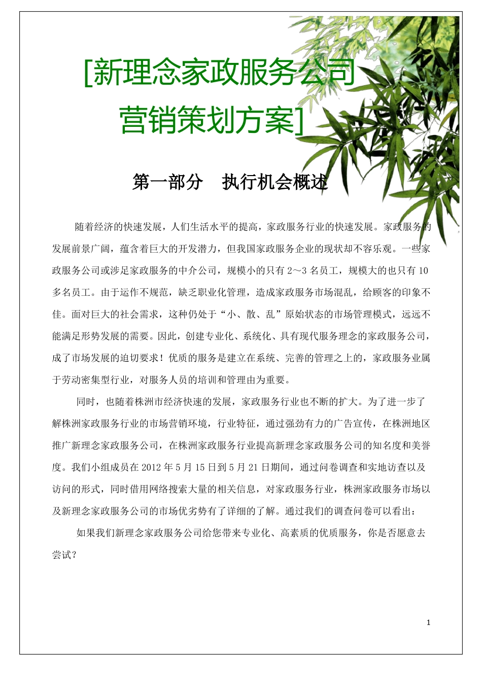 新理念家政服务公司营销策划方案_第1页