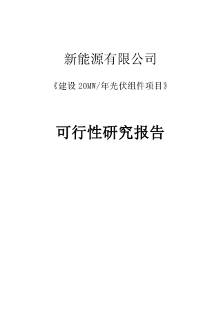 新能源有限公司太阳能光伏组件20MW项目可行性报告