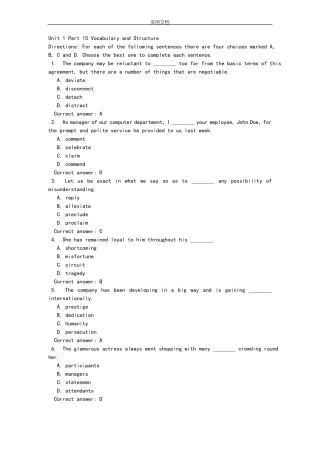 新视野第三版第三册期末测试词汇与语法题库VocabularyandStructure