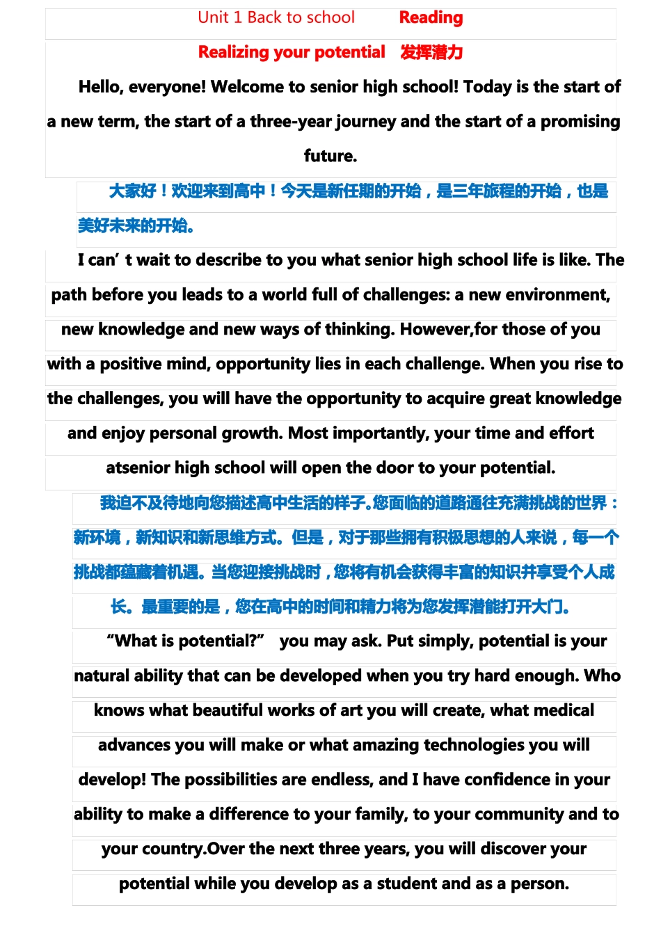 新译林版高中英语必修一课文翻译UnitUnit3_第1页