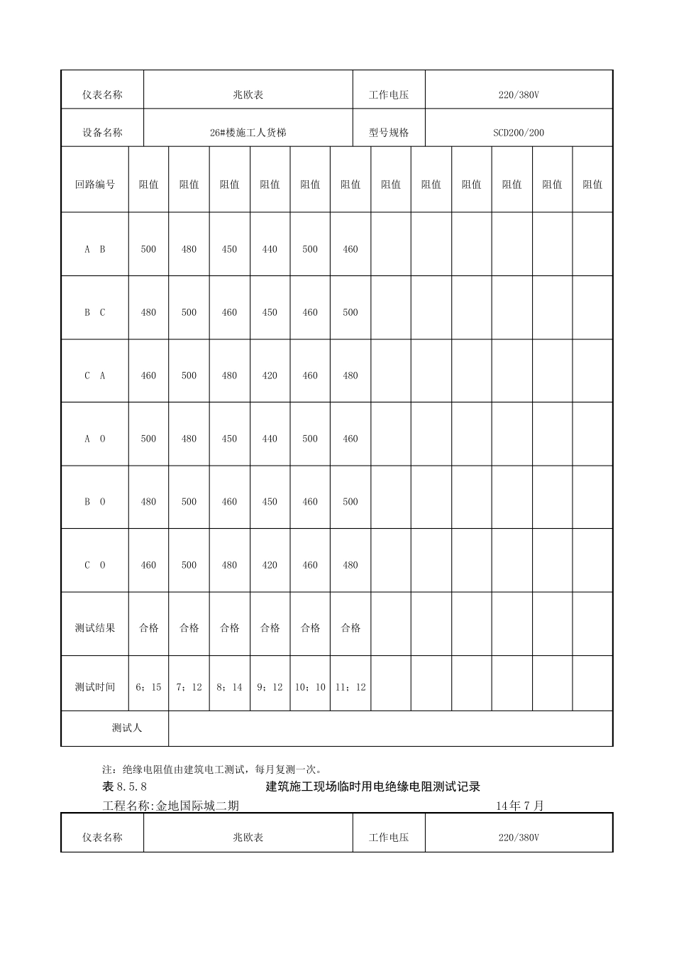 施工现场临时用电绝缘电阻测试记录_第2页