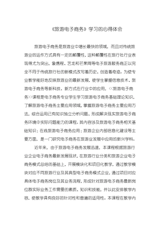 旅游电子商务心得体会