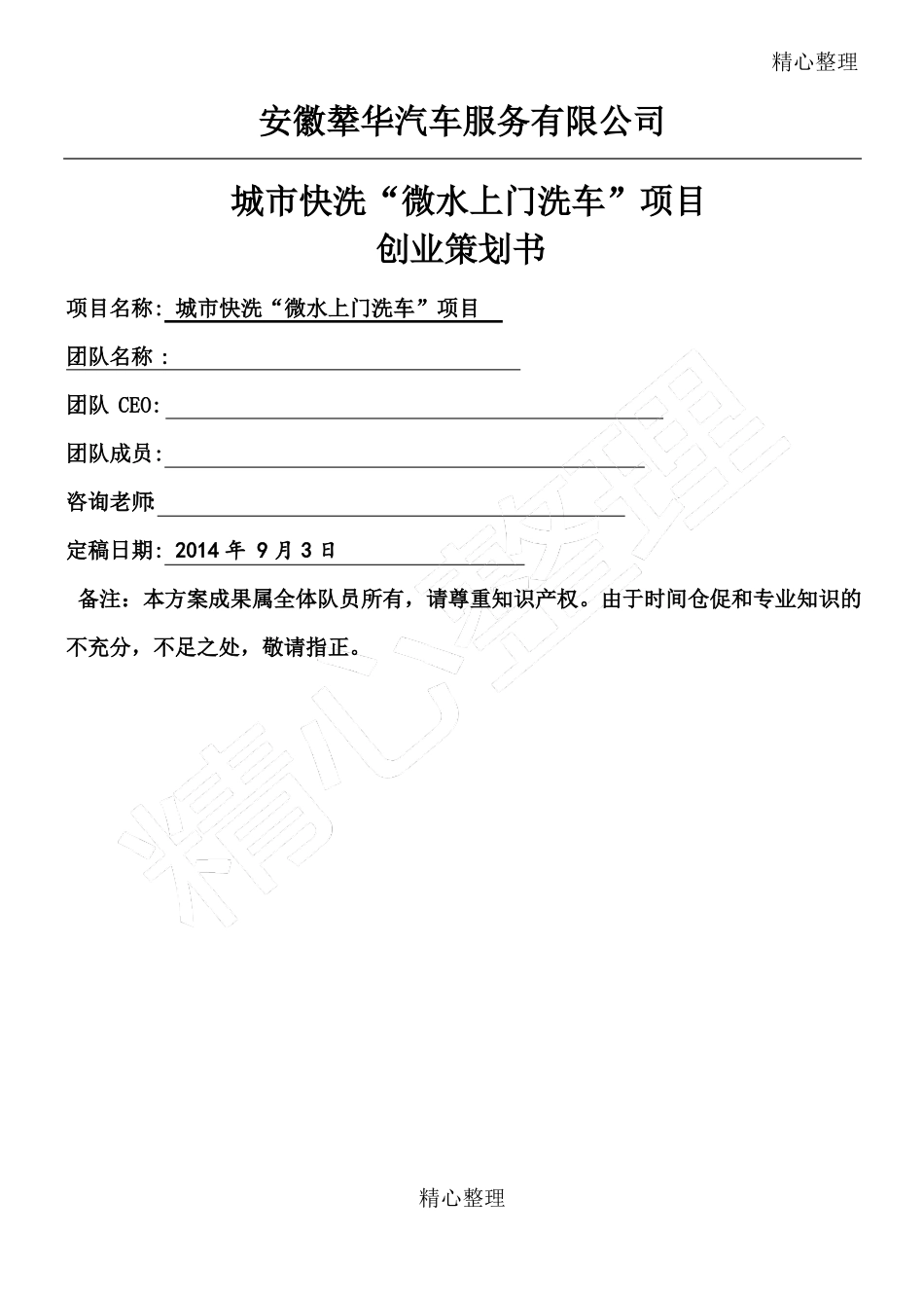 无水洗车项目创业计划方法方案_第1页