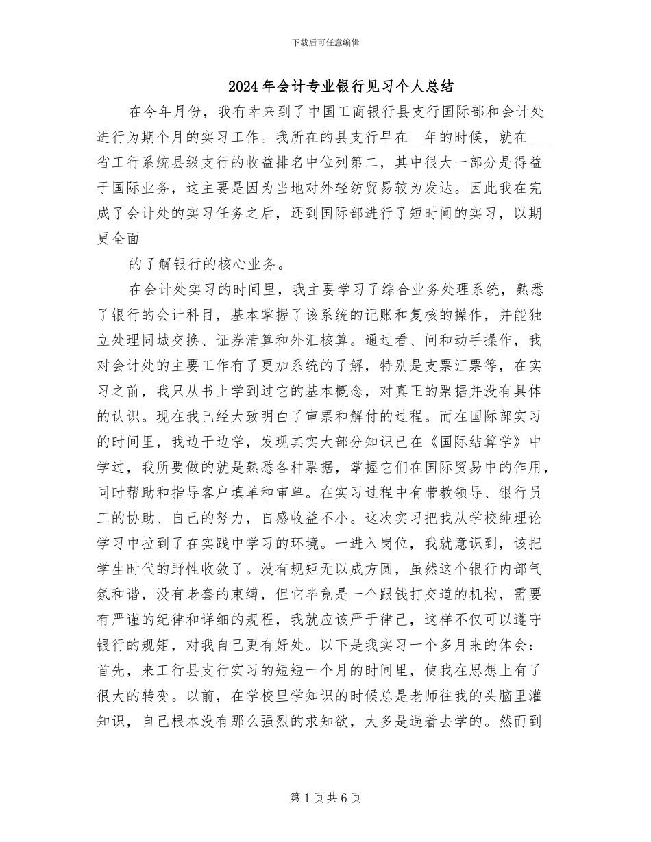 2024年会计专业银行见习个人总结_第1页
