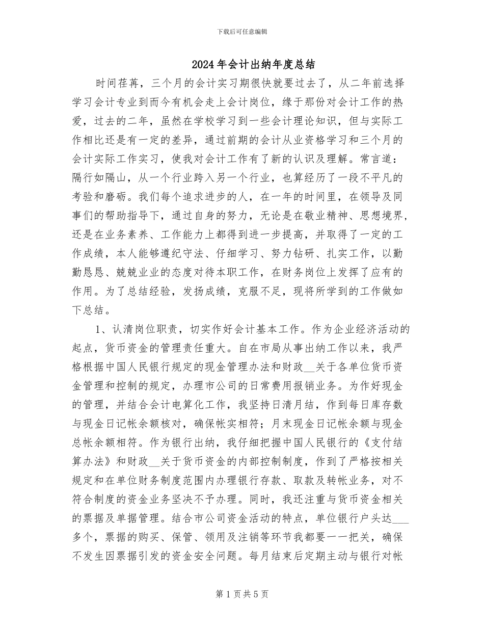 2024年会计出纳年度总结_第1页