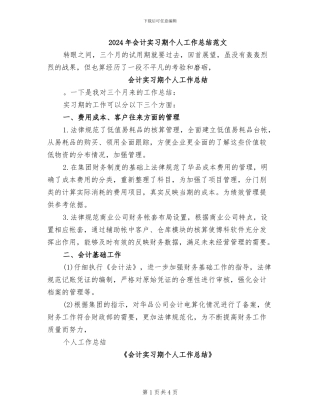 2024年会计实习期个人工作总结范文
