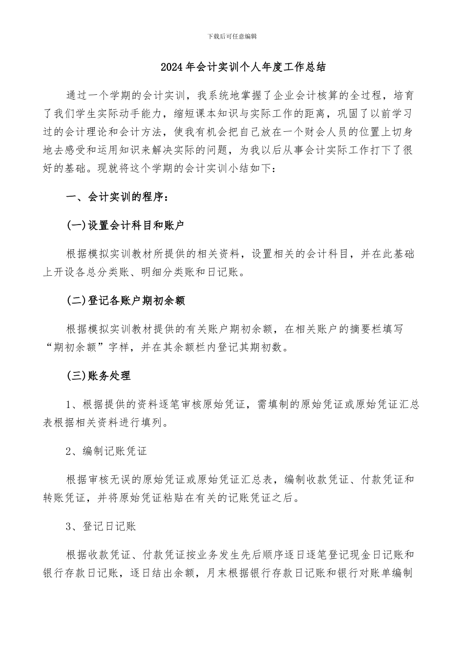 2024年会计实训个人年度工作总结_第1页