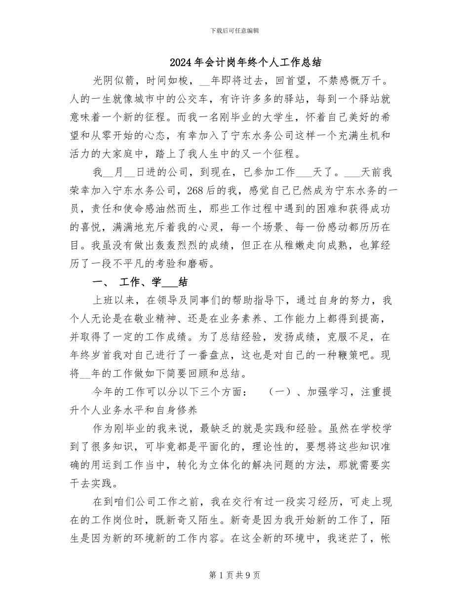 2024年会计岗年终个人工作总结_第1页