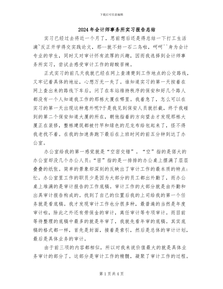 2024年会计师事务所实习报告总结_第1页