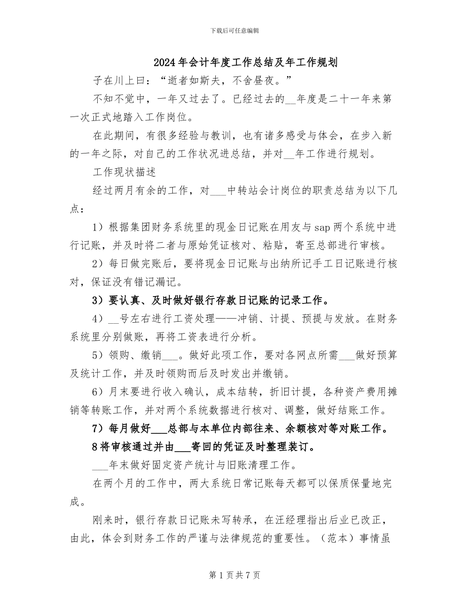 2024年会计年度工作总结及年工作规划_第1页