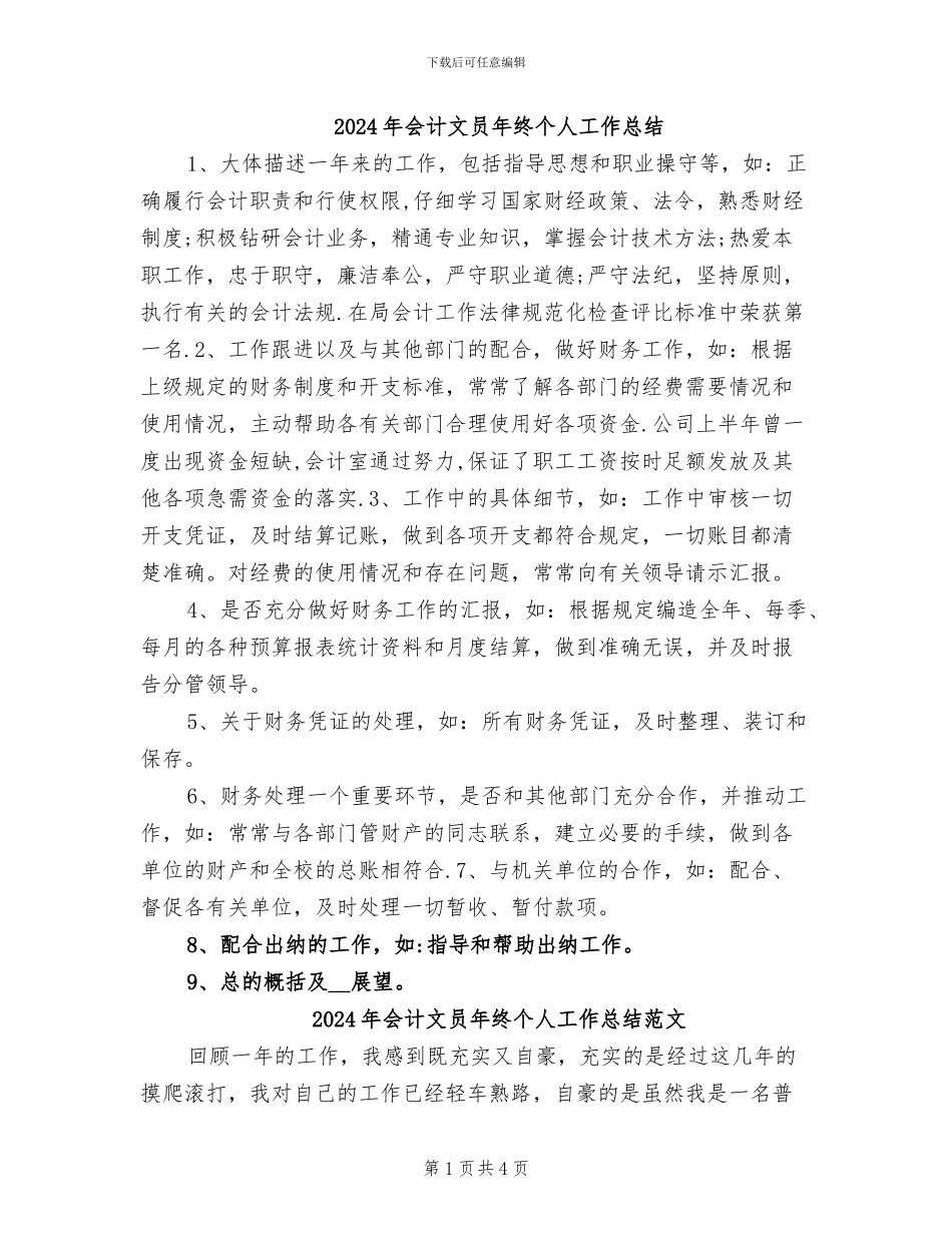 2024年会计文员年终个人工作总结_第1页