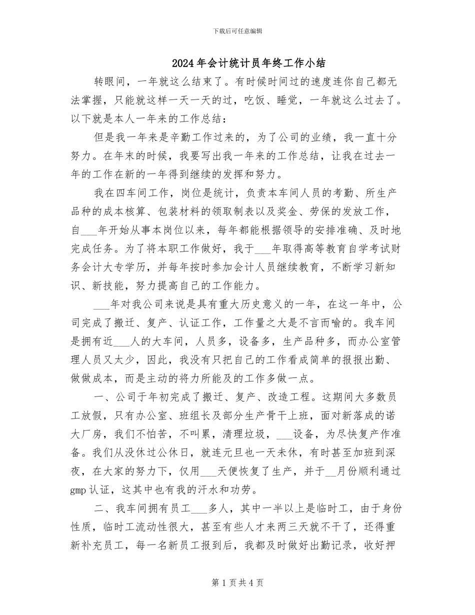 2024年会计统计员年终工作小结_第1页