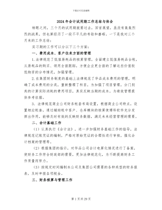 2024年会计试用期工作总结与体会