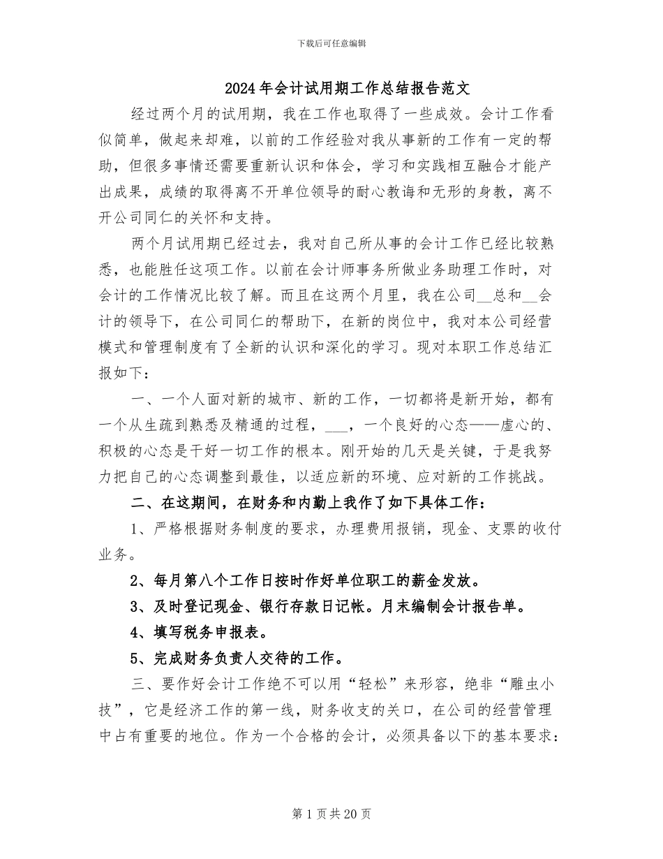 2024年会计试用期工作总结报告范文_第1页