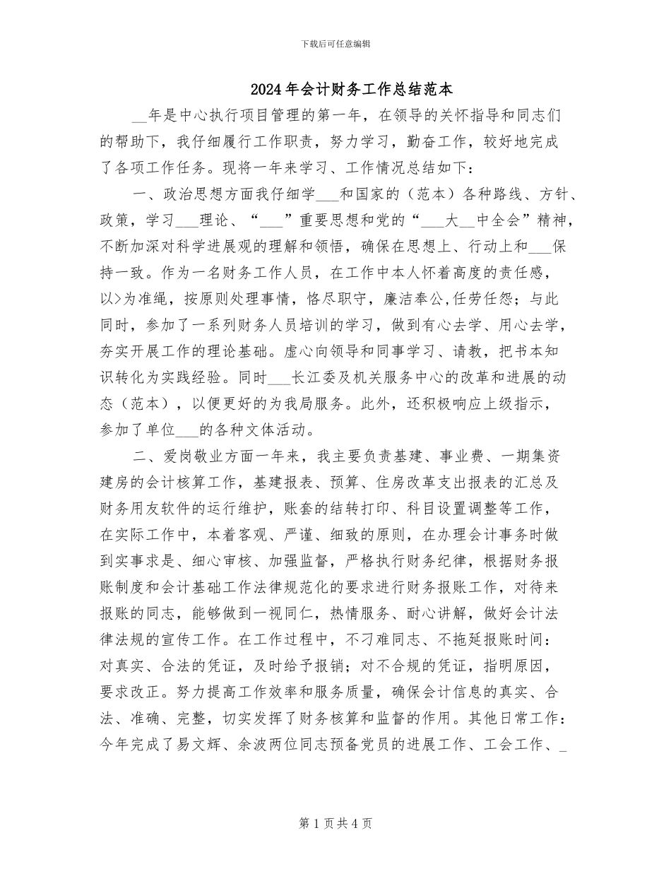 2024年会计财务工作总结范本_第1页