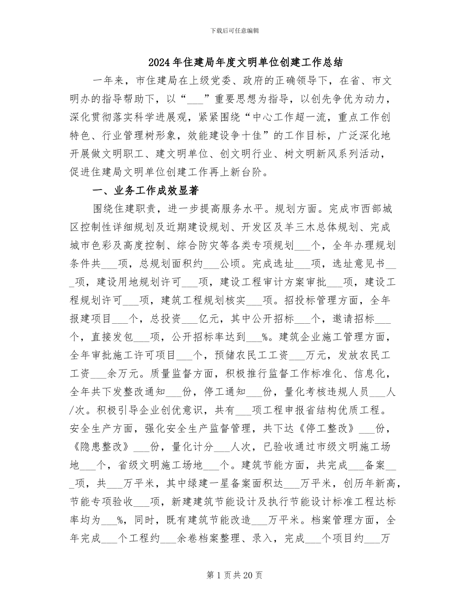 2024年住建局年度文明单位创建工作总结_第1页