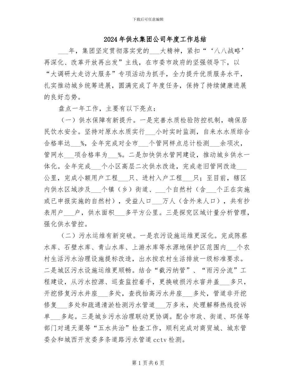 2024年供水集团公司年度工作总结_第1页