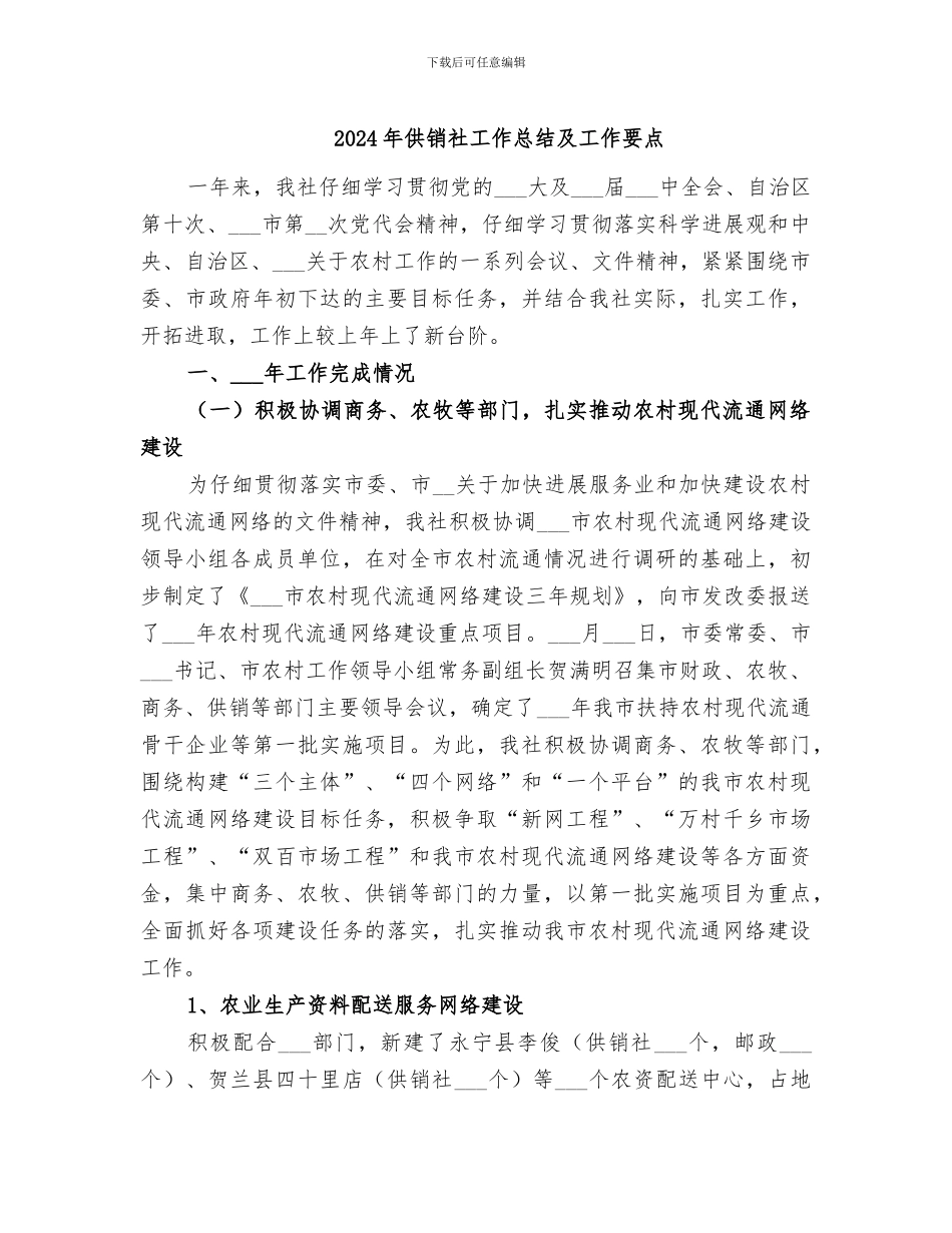 2024年供销社工作总结及工作要点_第1页