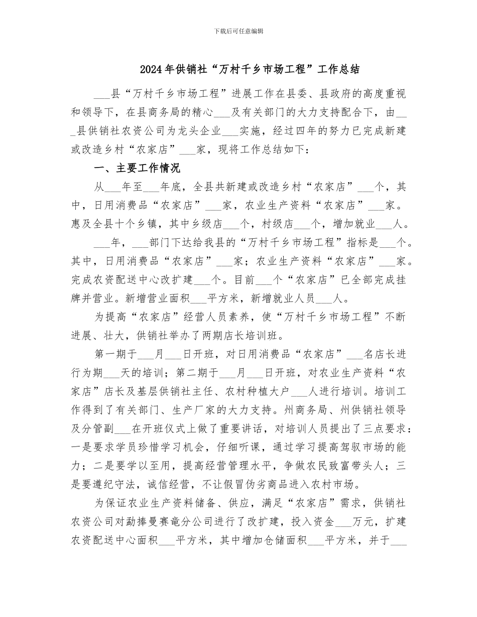 2024年供销社“万村千乡市场工程”工作总结_第1页