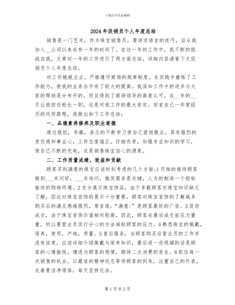 2024年促销员个人年度总结_第1页