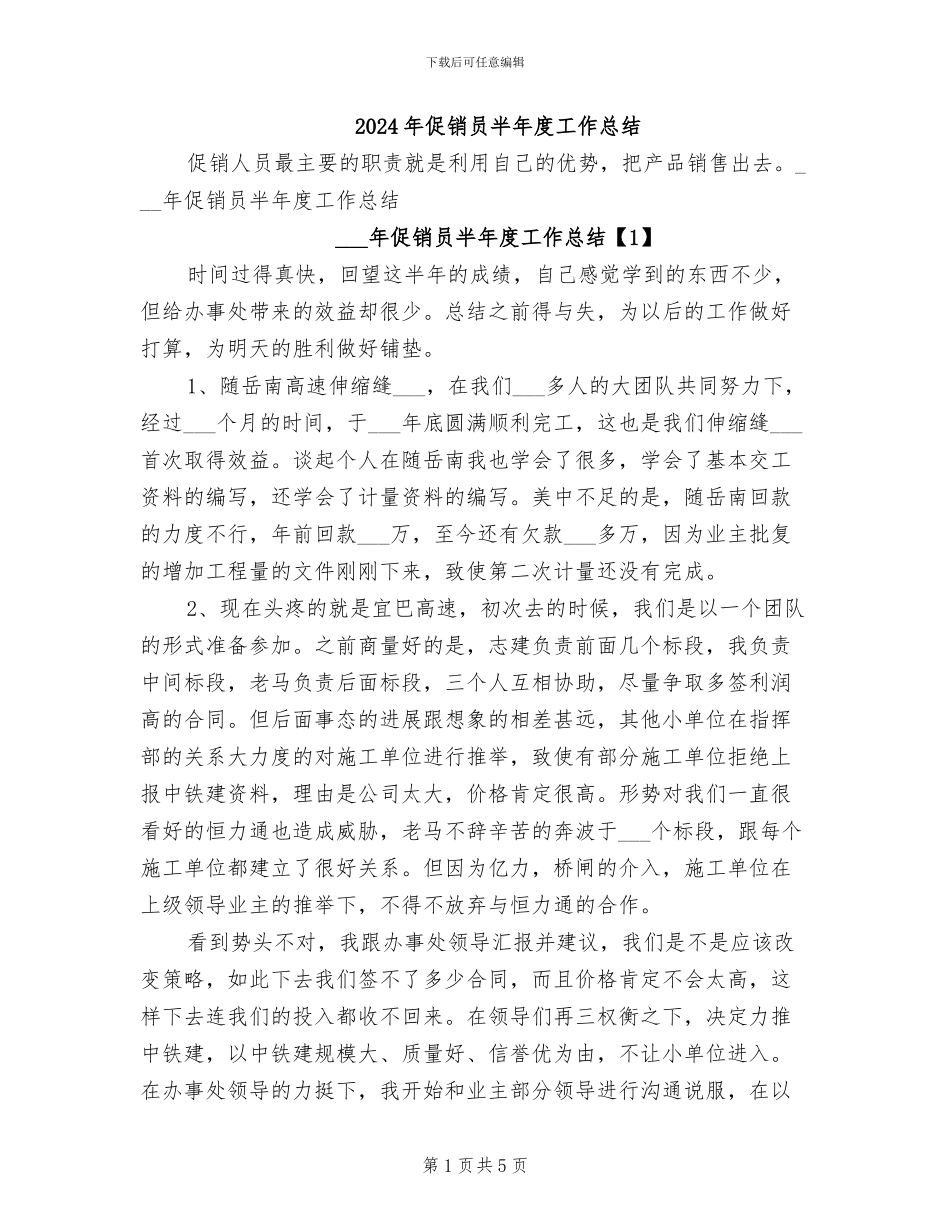 2024年促销员半年度工作总结_第1页
