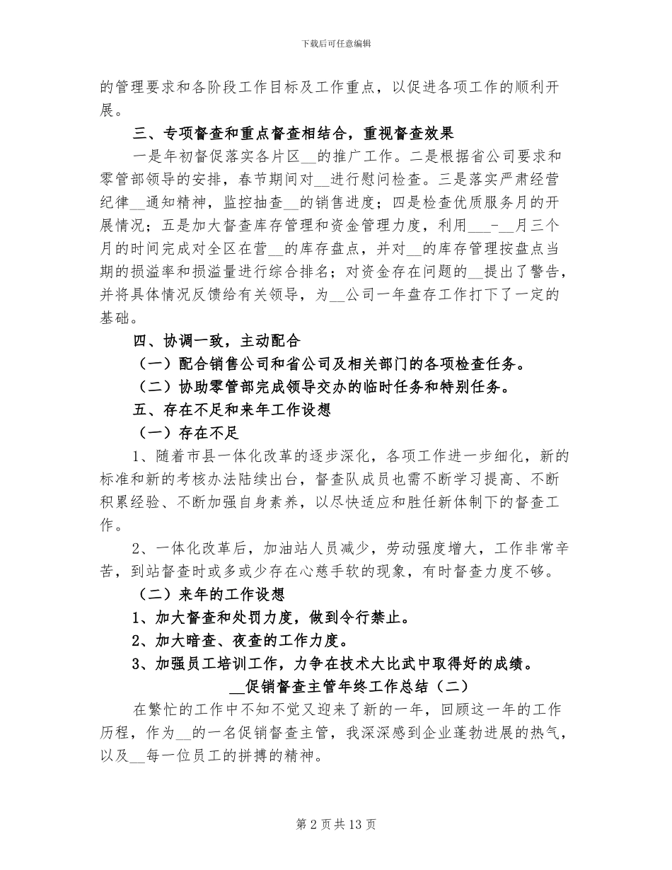 2024年促销督查主管年终工作总结_第2页