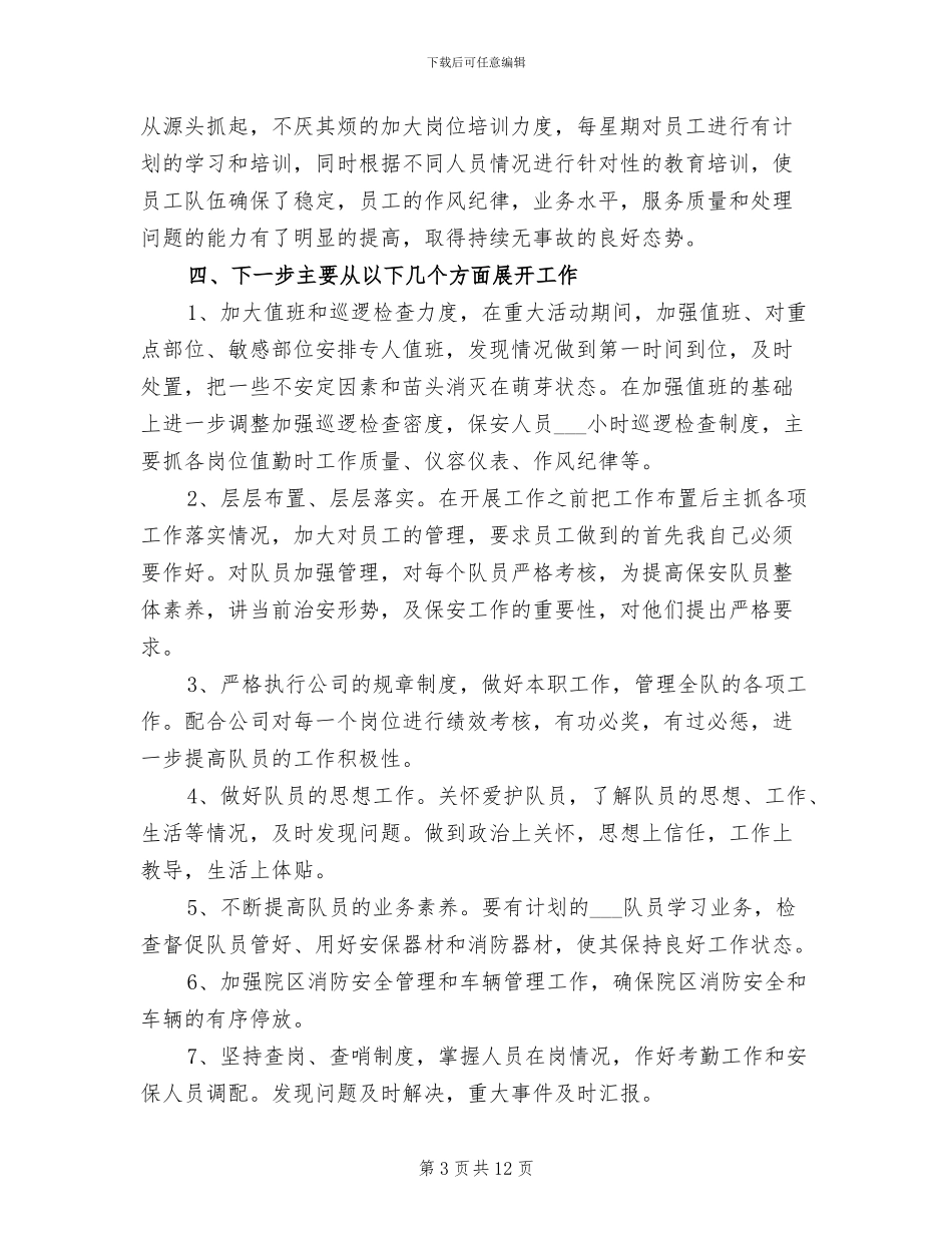 2024年保安部部长安保管理工作总结_第3页